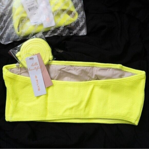 NWT PilyQ Pineapple Reef Neon Bandeau Teeny Bikini Set L Strapless Stretch - Picture 10 of 11